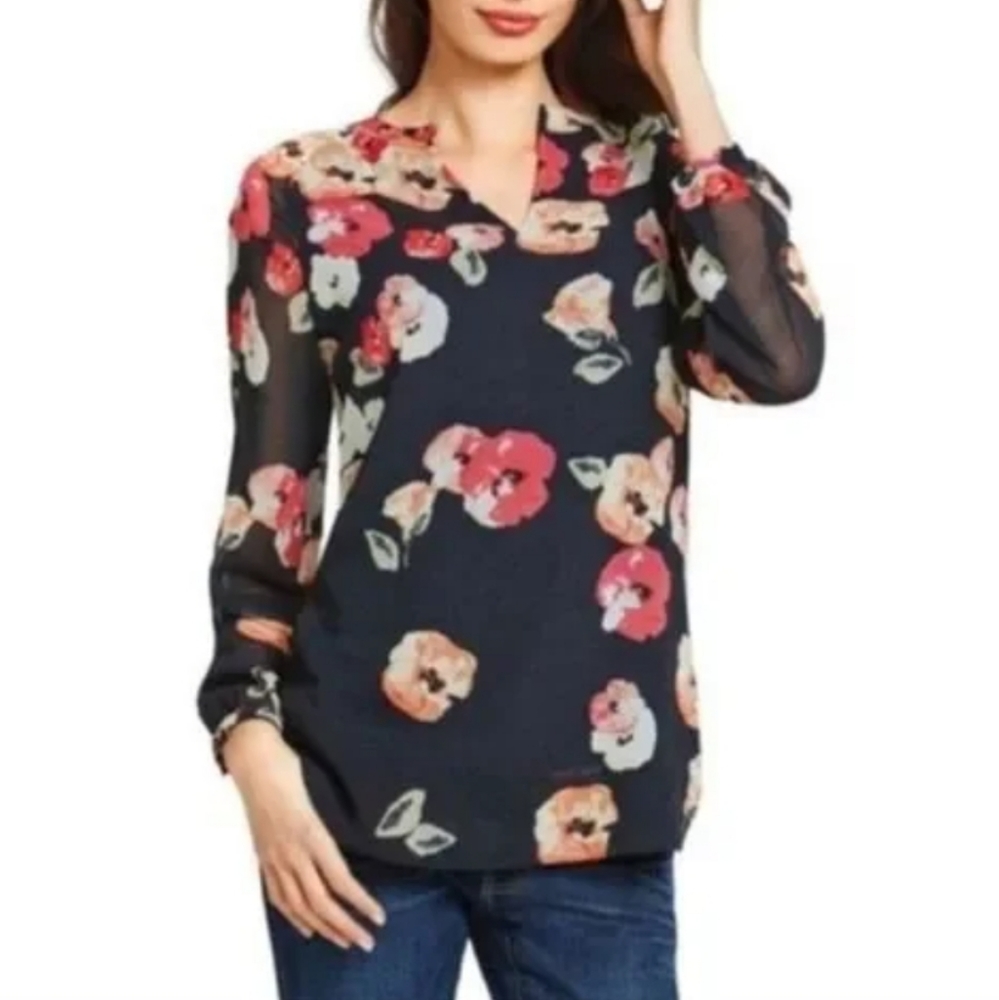 Cabi Poppy V-Neck Navy Blouse Size XS